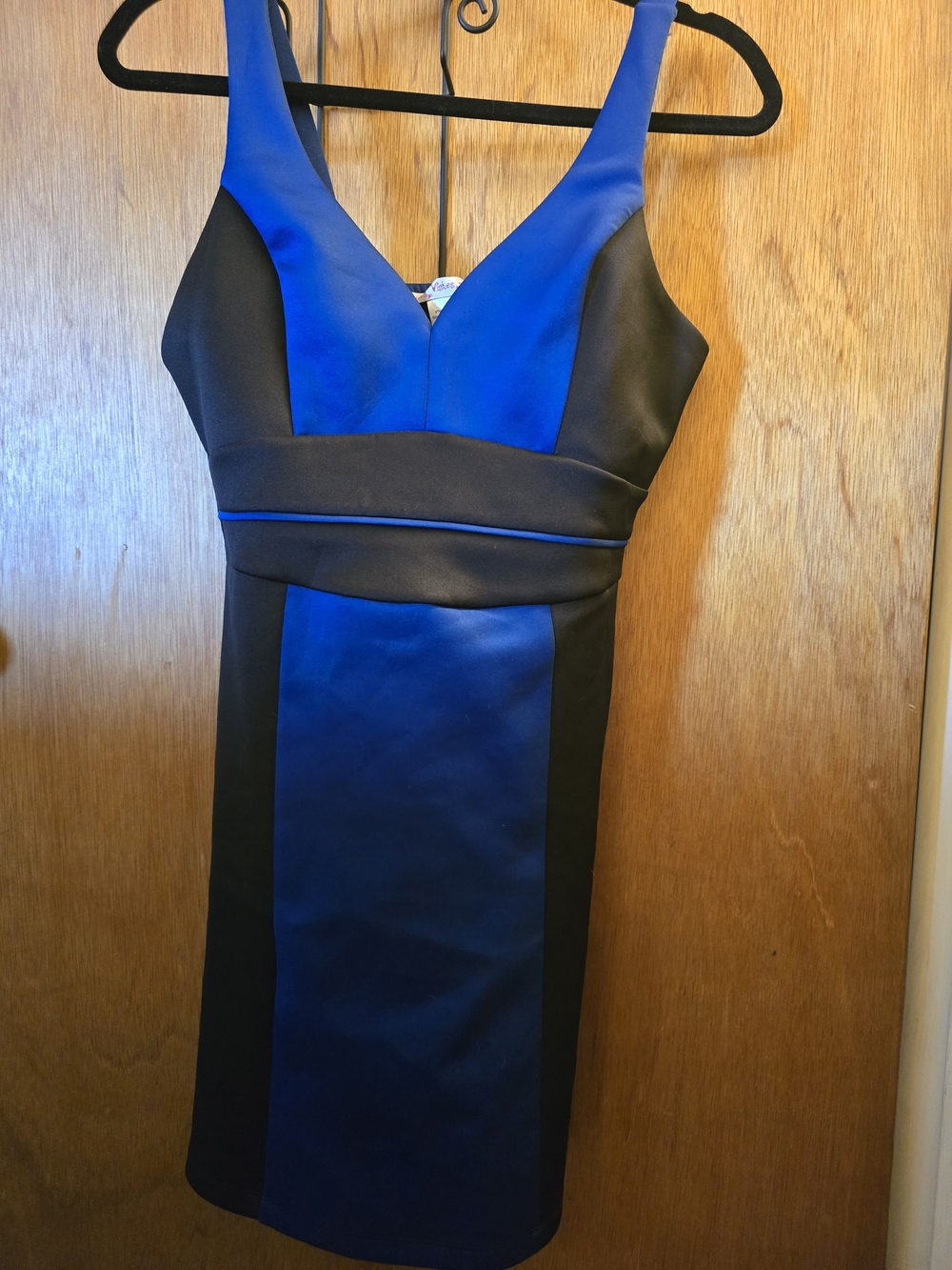 Wishes Wishes Wishes Blue and Black V-Neck Mini Dress